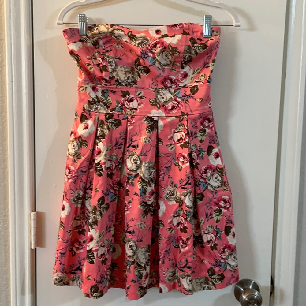 Ixia Pink Strapless Floral Dress | M EUC